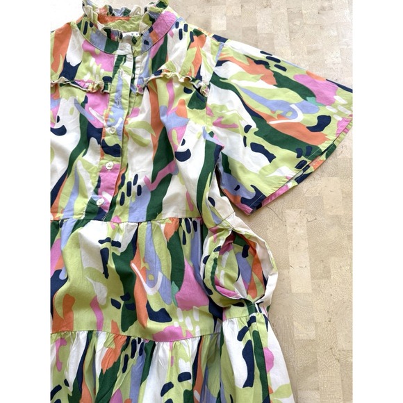 THML Anthro Dress Colorful Geometric Flutter Sleeve Tiered Swing Vacation Sz XS - Picture 5 of 9